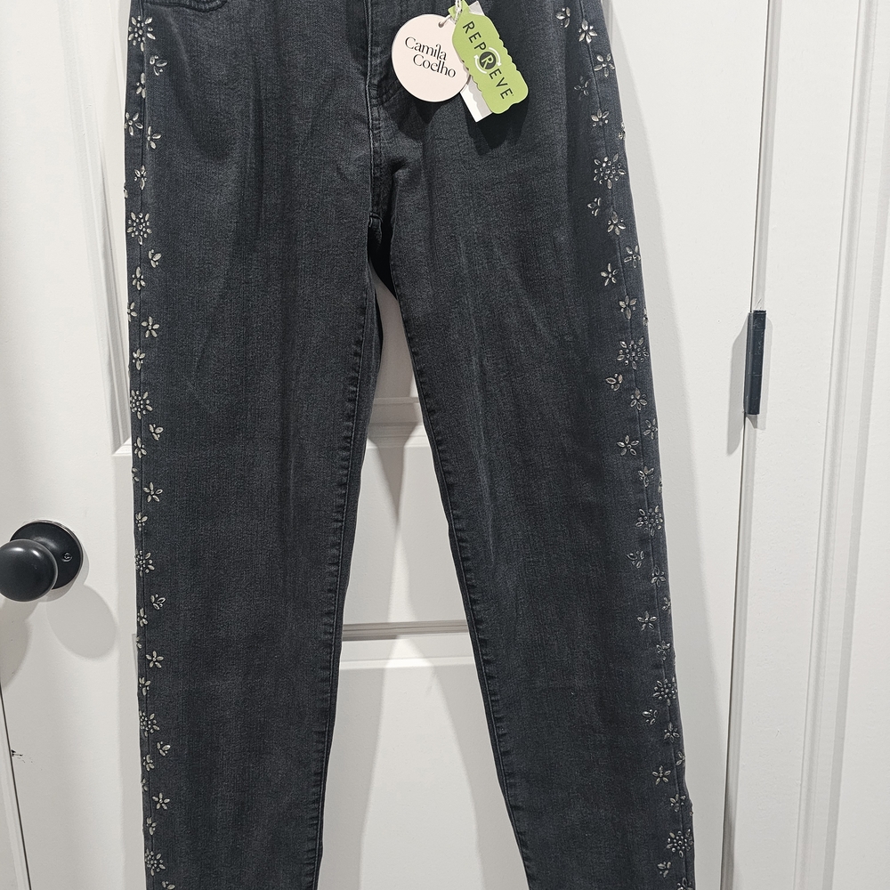 Camila Coelho Charcoal Embellished Skinny Jeans